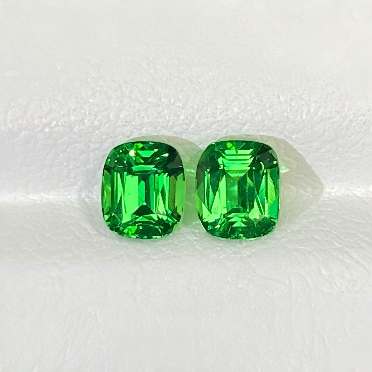 1.56 Carat Spicy Green Tsavorite Pair, Cushion Cut, Unhandled Natural Gemstone