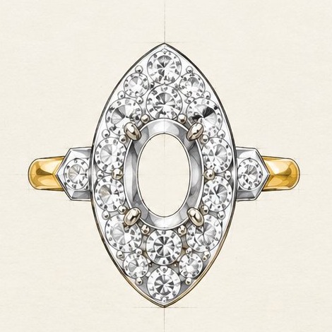Front view of the sapphire halo setting design drawing