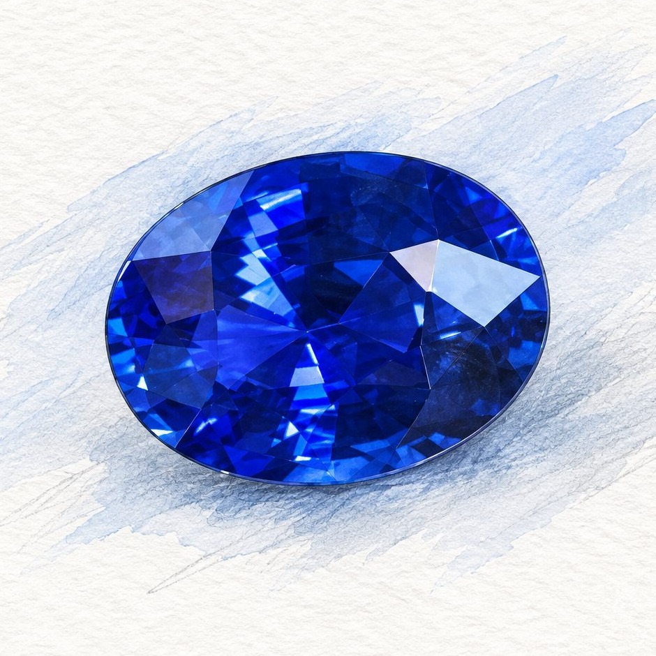 Photograph of an oval blue sapphire loose stone